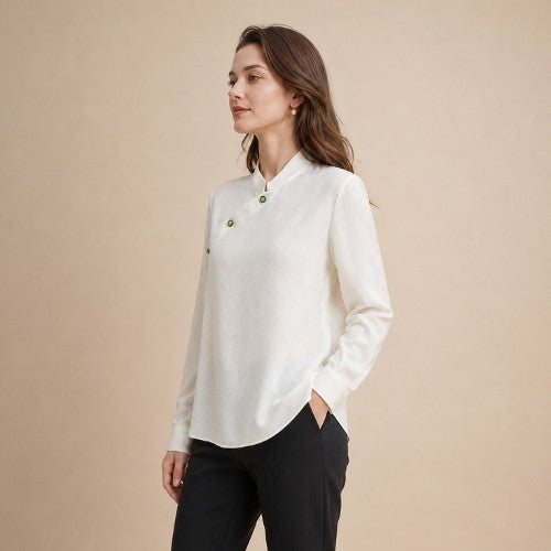 Oserine - Mandarin Collar Silk Blouse | The Silk Avenue