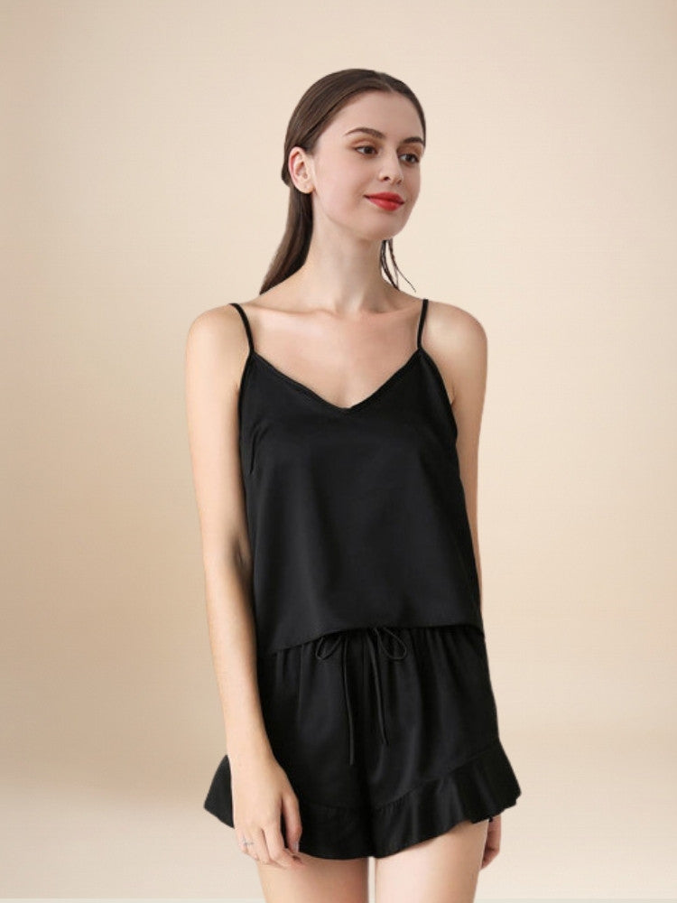 Pyrrisa - Ruffle-Hem Silk Camisole & Shorts Set | The Silk Avenue