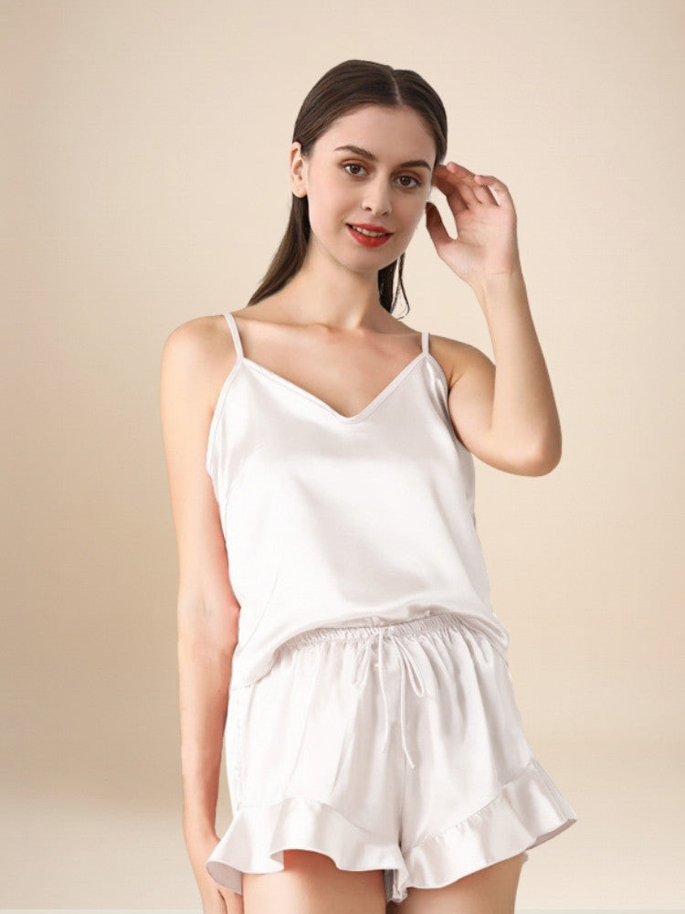 Pyrrisa - Ruffle-Hem Silk Camisole & Shorts Set | The Silk Avenue