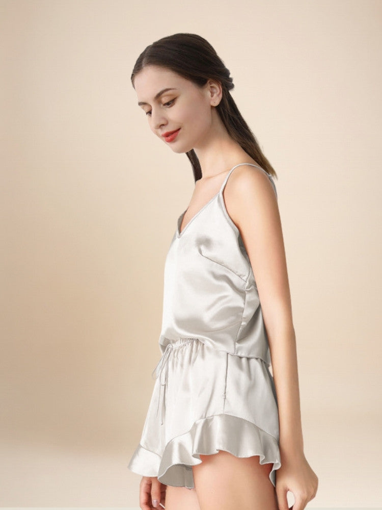 Pyrrisa - Ruffle-Hem Silk Camisole & Shorts Set | The Silk Avenue
