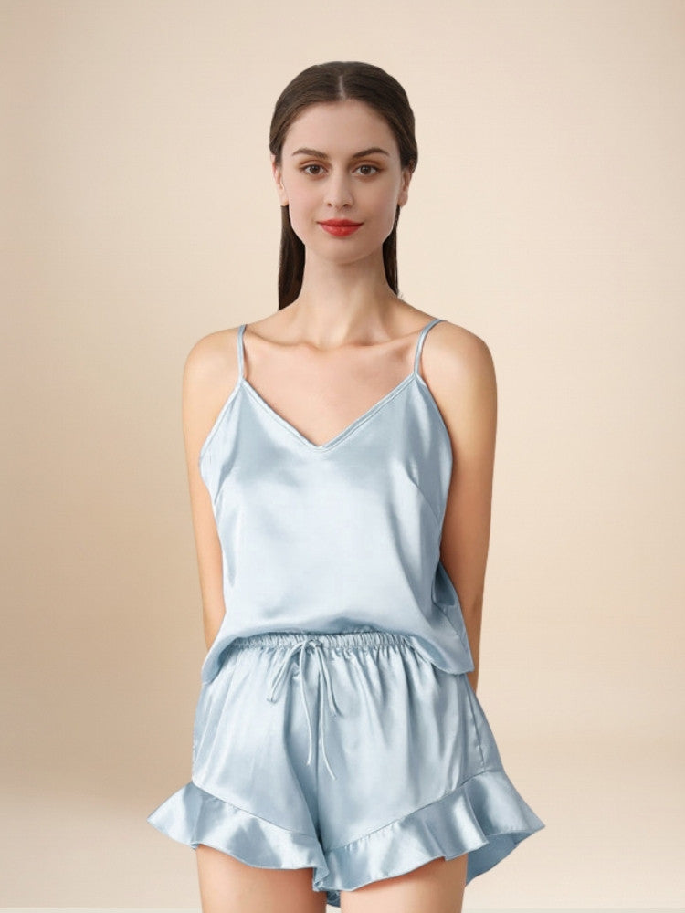 Pyrrisa - Ruffle-Hem Silk Camisole & Shorts Set | The Silk Avenue