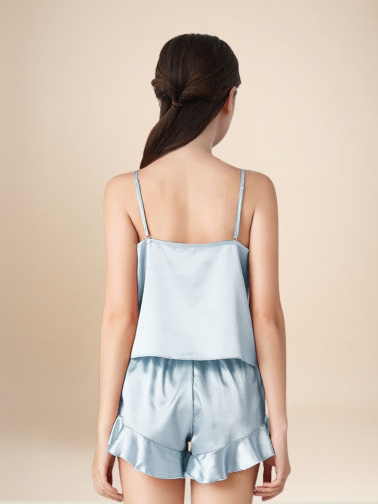 Pyrrisa - Ruffle-Hem Silk Camisole & Shorts Set | The Silk Avenue