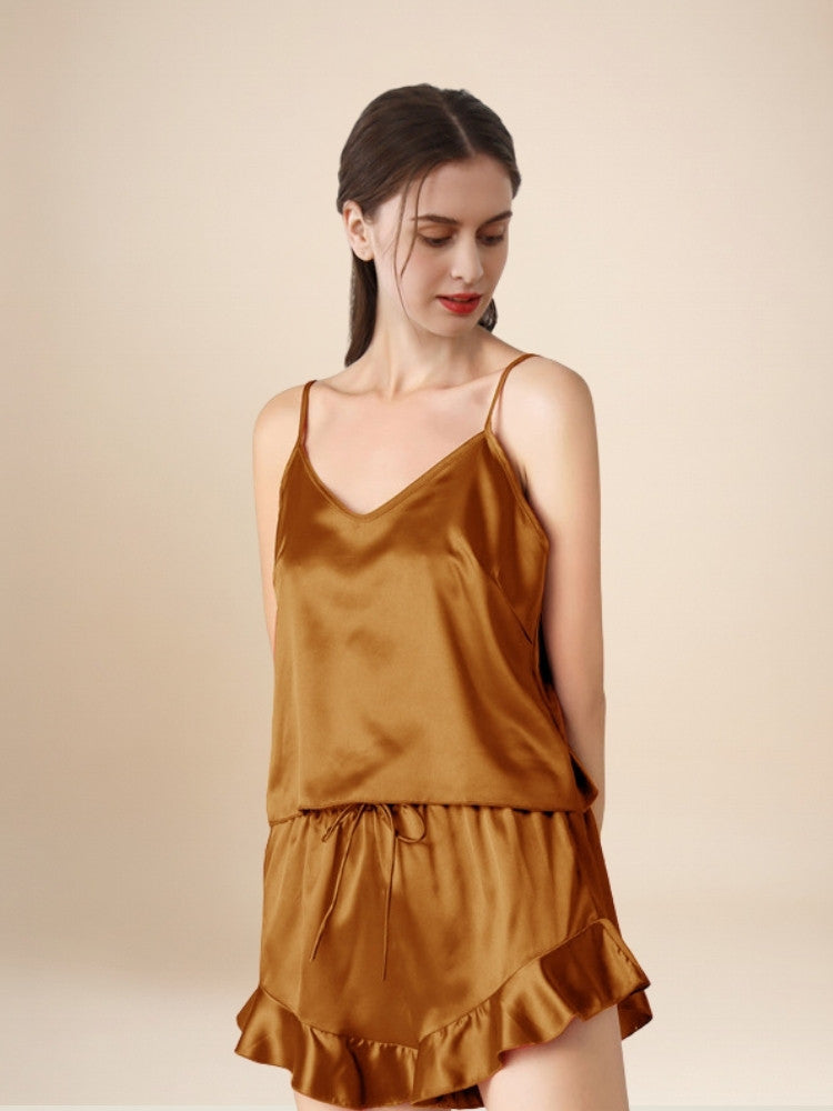 Pyrrisa - Ruffle-Hem Silk Camisole & Shorts Set | The Silk Avenue