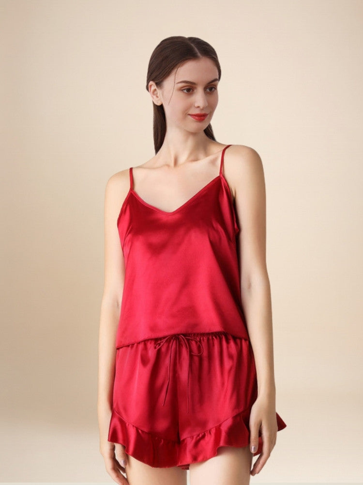 Pyrrisa - Ruffle-Hem Silk Camisole & Shorts Set | The Silk Avenue