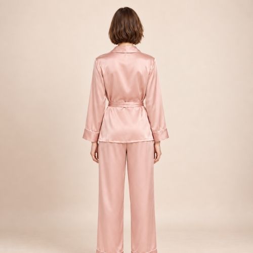 Quelina - Blush Pink Silk Kimono Robe & Pants Set | The Silk Avenue