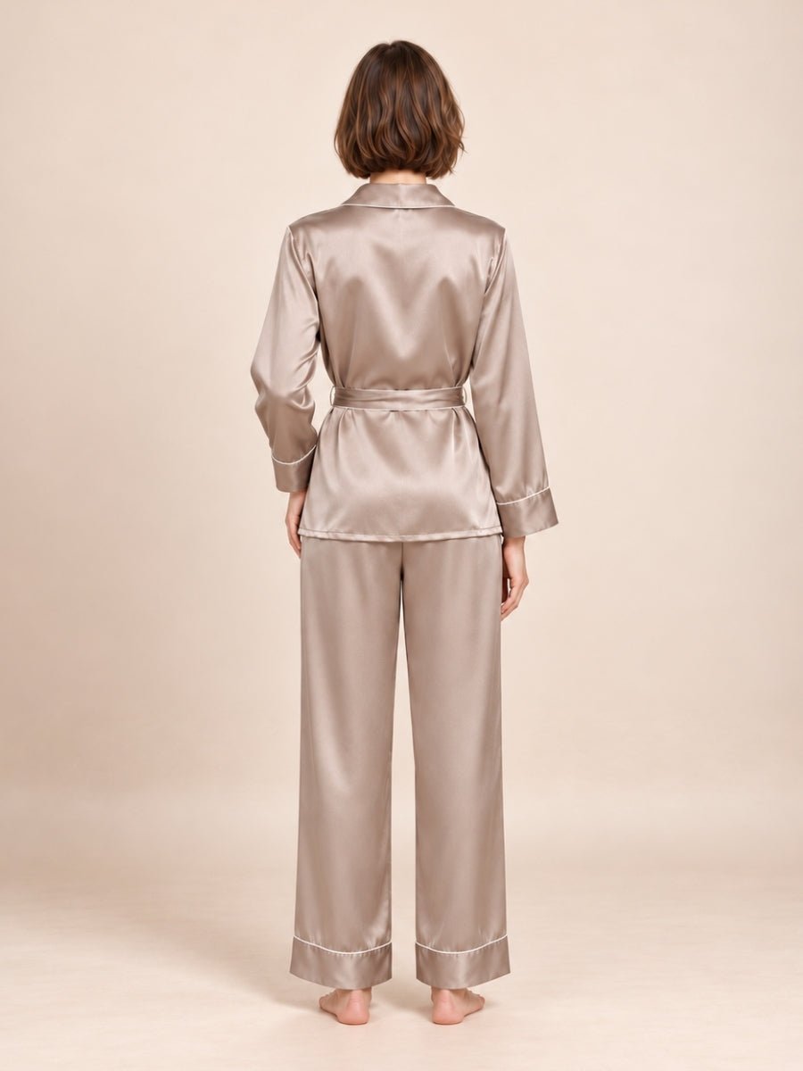 Quelina - Champagne Silk Kimono Robe & Pants Set | The Silk Avenue