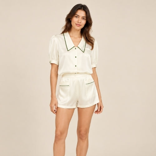 Ravelia - Embroidered Silk Pajama Set | The Silk Avenue