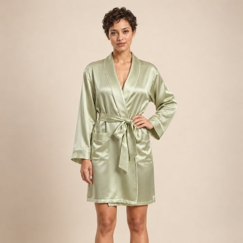 Reliana - Sage Green Silk Kimono Robe | The Silk Avenue