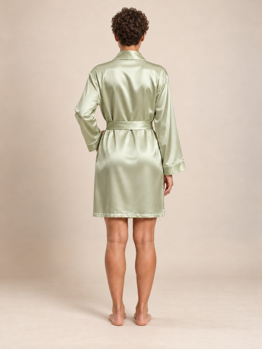 Reliana - Sage Green Silk Kimono Robe | The Silk Avenue