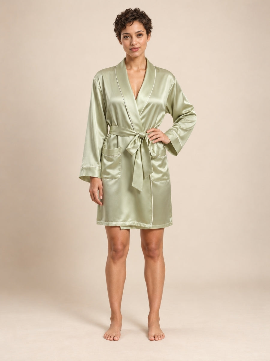 Reliana - Sage Green Silk Kimono Robe | The Silk Avenue