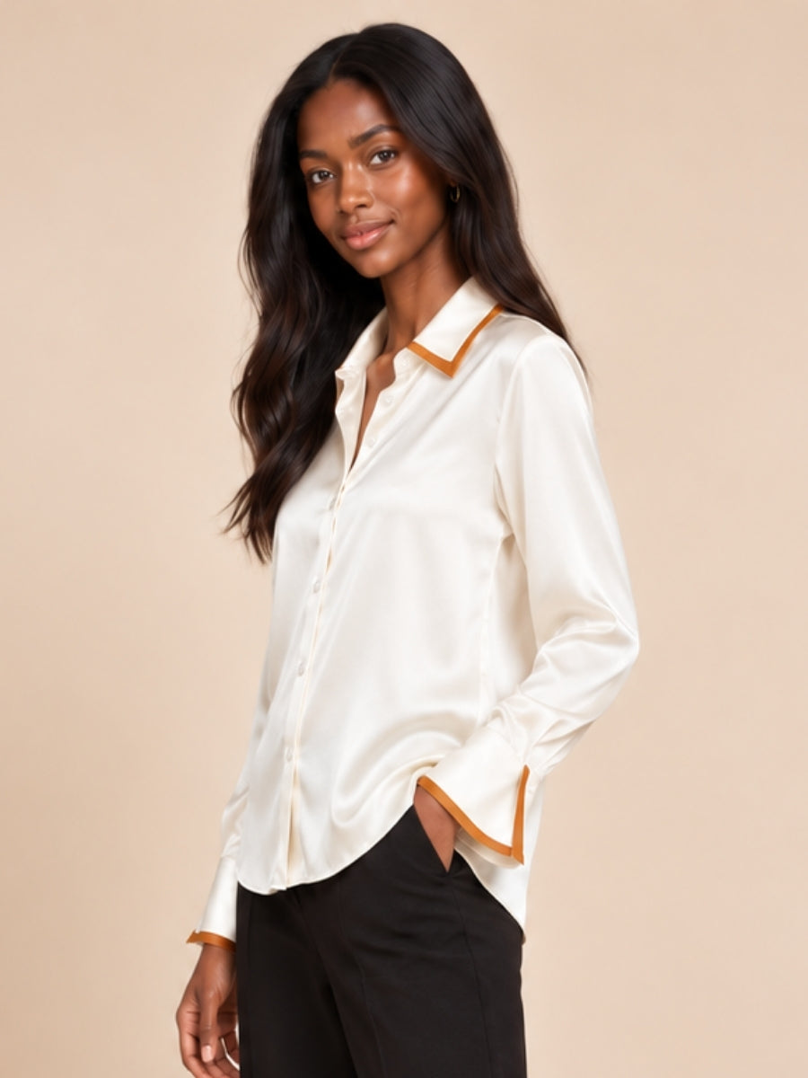Rosalie – Ivory Color-Block Silk Blouse | The Silk Avenue