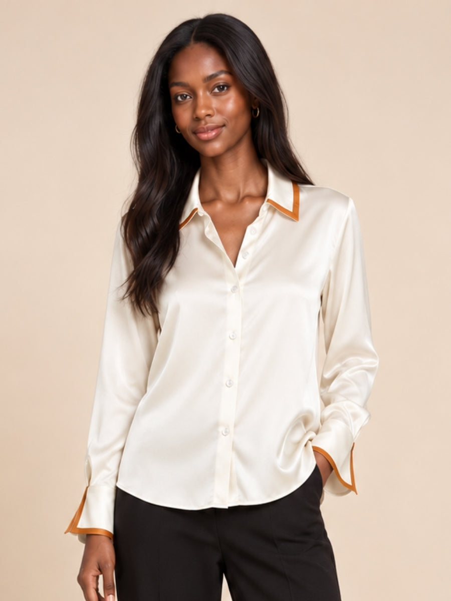 Rosalie – Ivory Color-Block Silk Blouse | The Silk Avenue