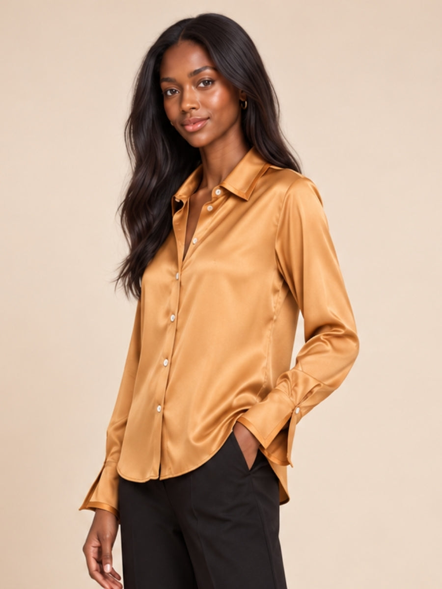 Rosalie – Gold Color-Block Silk Blouse | The Silk Avenue