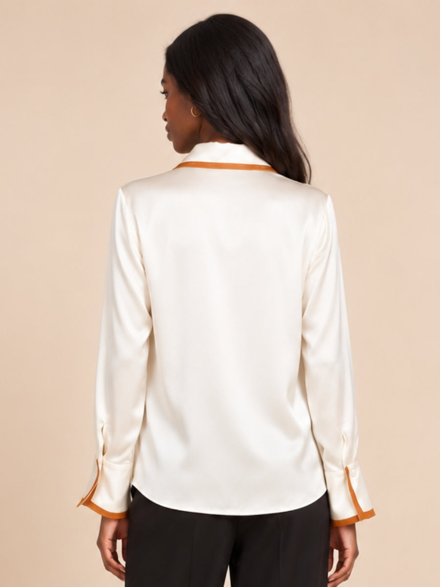 Rosalie – Ivory Color-Block Silk Blouse | The Silk Avenue