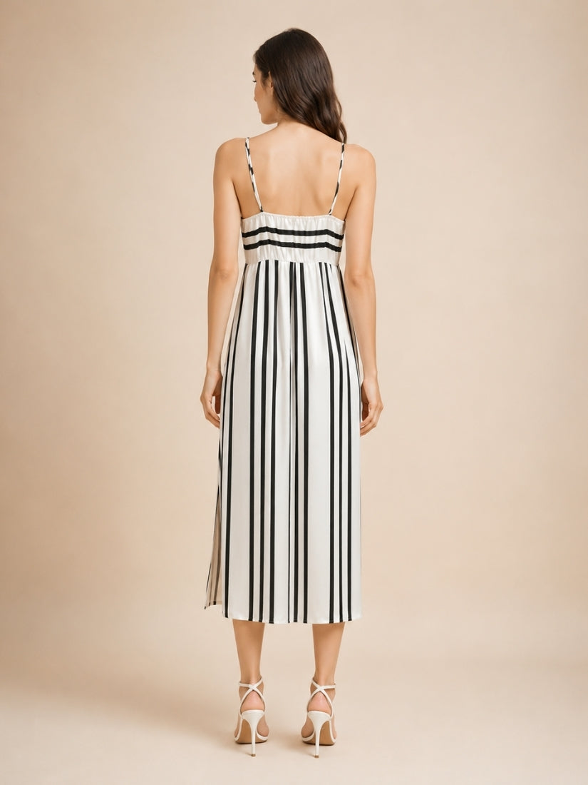 Rose - Black and White Striped Silk Slip Dress | The Silk Avenue