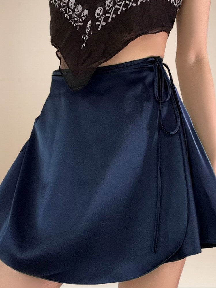 Saralyth - Navy Wrap Silk Mini Skirt | The Silk Avenue