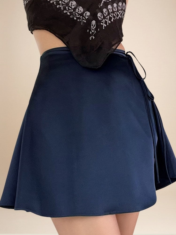 Saralyth - Navy Wrap Silk Mini Skirt | The Silk Avenue