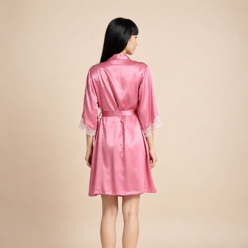 Sarevia - Pink Silk Lace Cuff Robe | The Silk Avenue