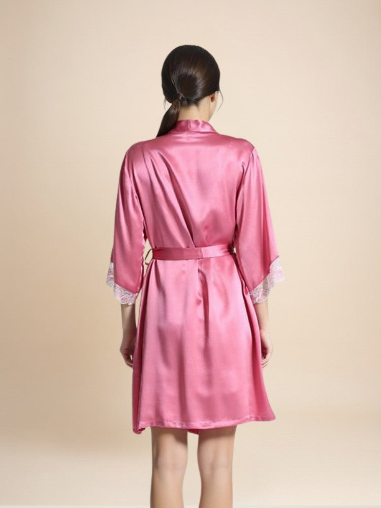 Sarevia - Silk Black Lace Cuff Robe | The Silk Avenue