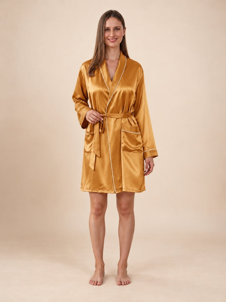 Sarvella - Gold Silk Kimono Robe | The Silk Avenue