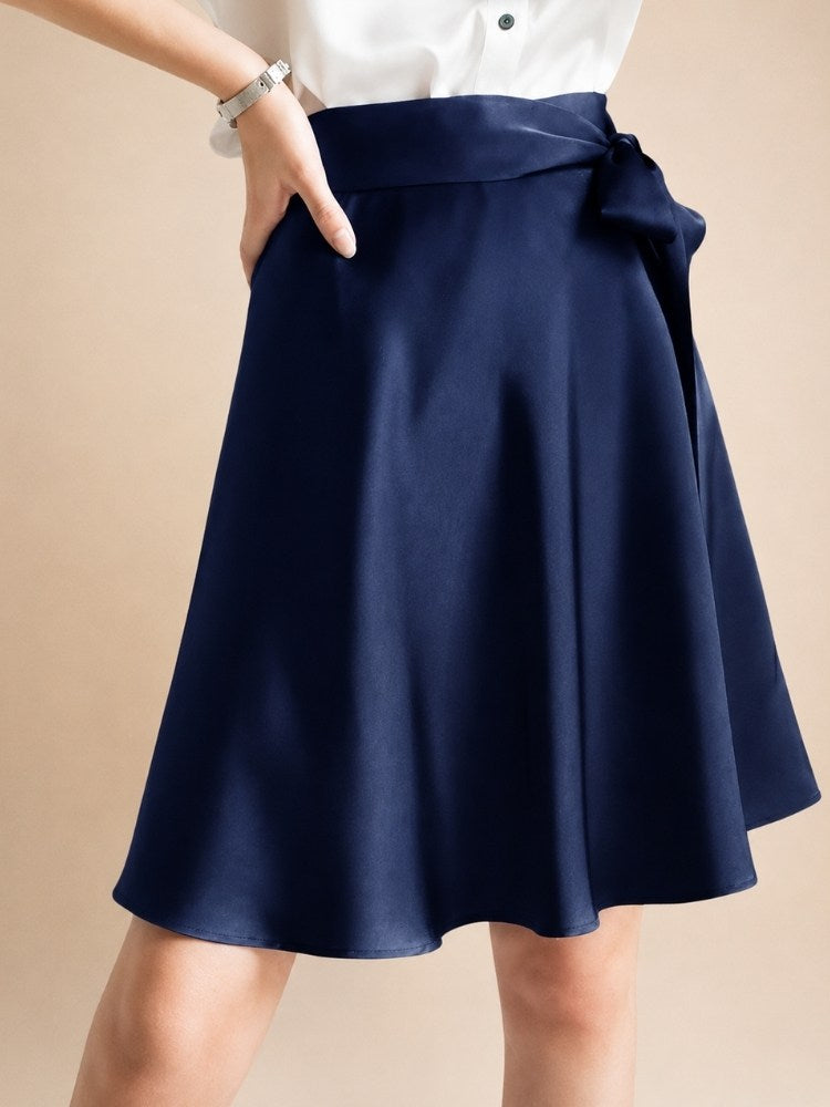 Selindra - Navy Bow-Tie Silk Mini Skirt | The Silk Avenue