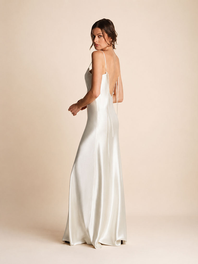 Senira - White Spaghetti Strap Silk Maxi Dress | The Silk Avenue