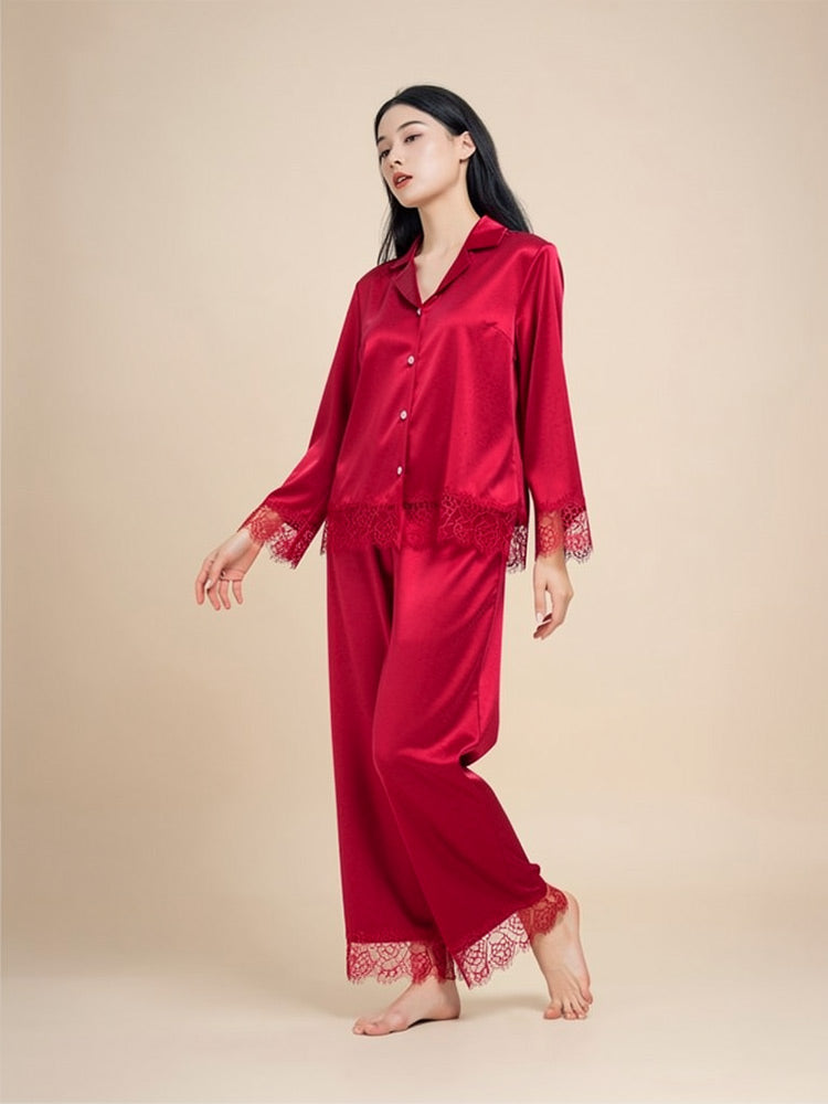 Serena - Lace Silk Pajama Set | The Silk Avenue
