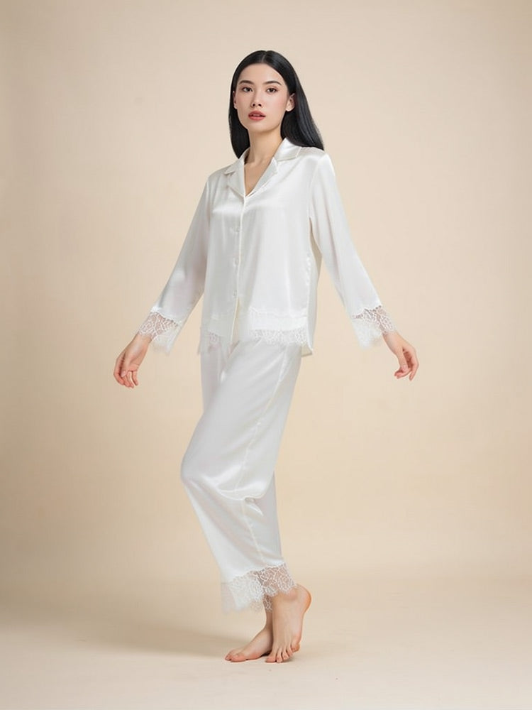 Serena - Lace Silk Pajama Set | The Silk Avenue
