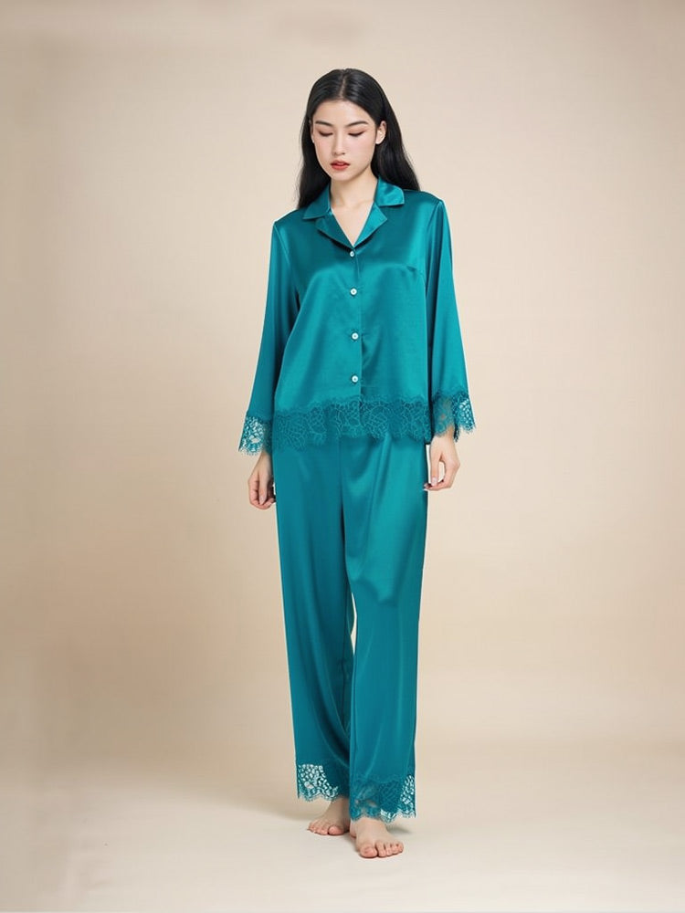Serena - Lace Silk Pajama Set | The Silk Avenue