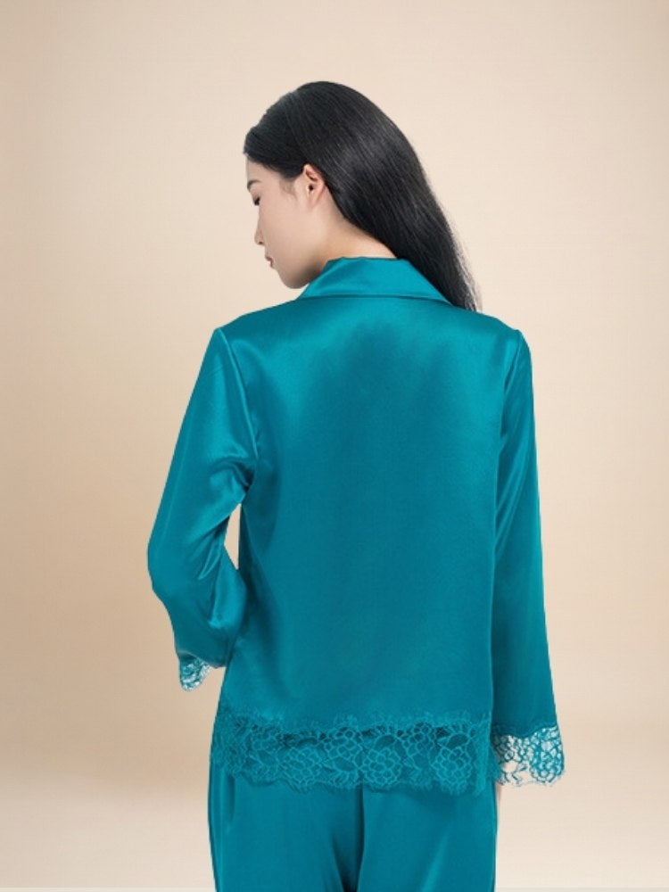 Serena - Lace Silk Pajama Set | The Silk Avenue