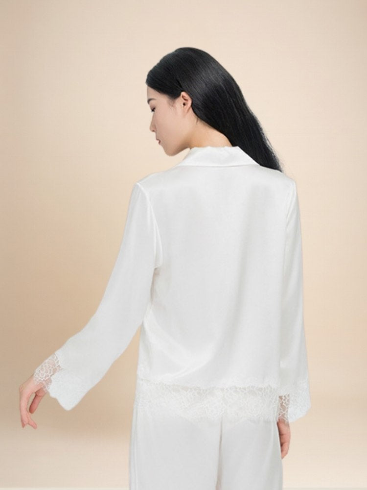 Serena - Lace Silk Pajama Set | The Silk Avenue