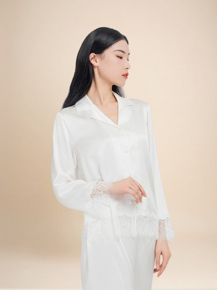 Serena - Lace Silk Pajama Set | The Silk Avenue