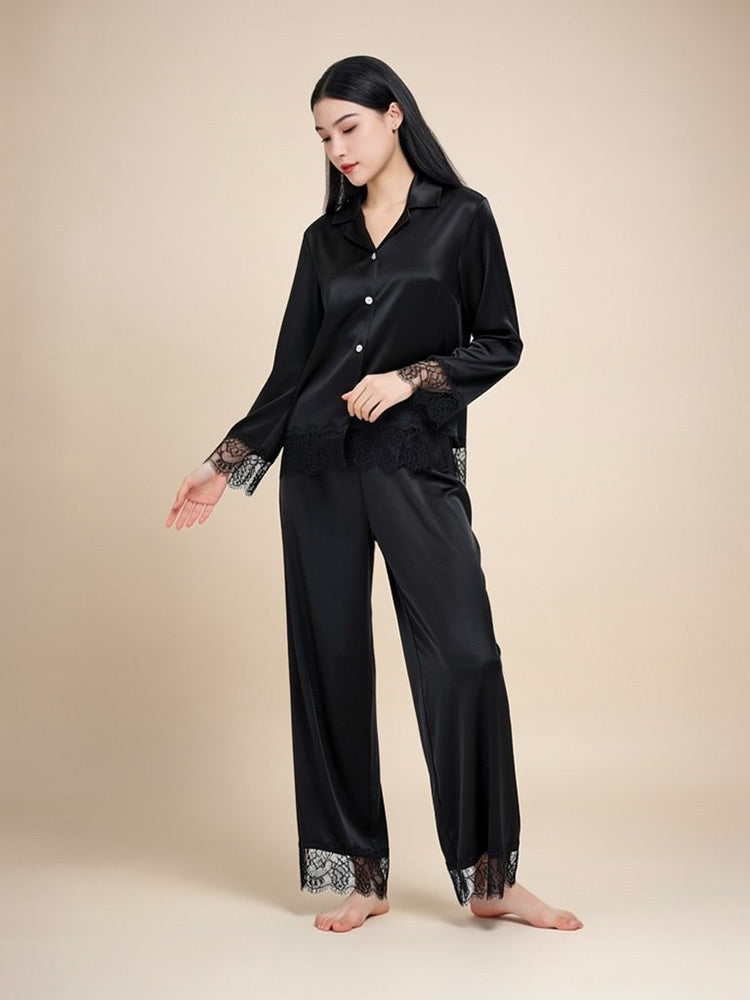 Serena - Lace Silk Pajama Set | The Silk Avenue