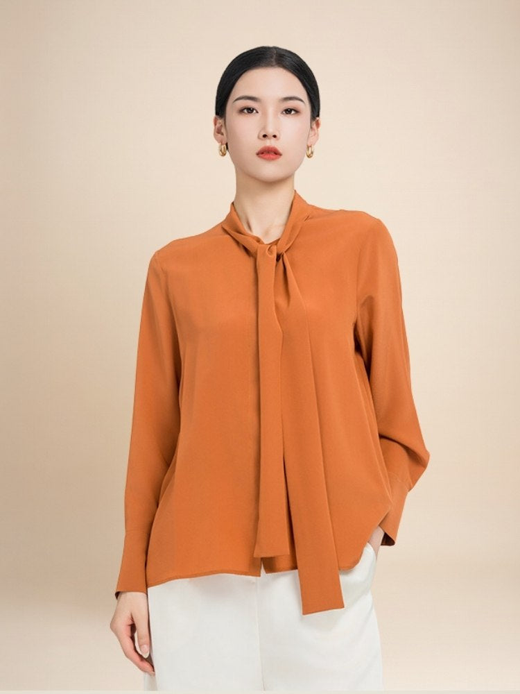 Elara - Tie Neck Silk Blouse | The Silk Avenue
