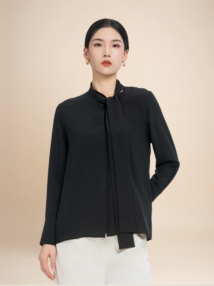 Elara - Tie Neck Silk Blouse | The Silk Avenue