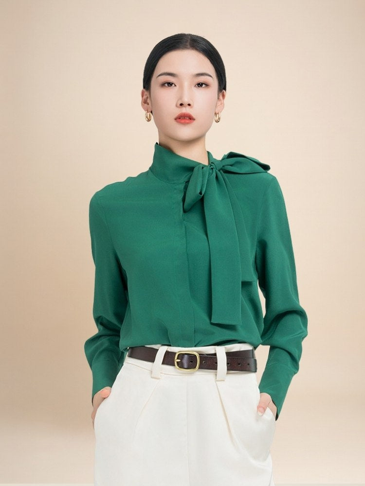 Elara - Tie Neck Silk Blouse | The Silk Avenue