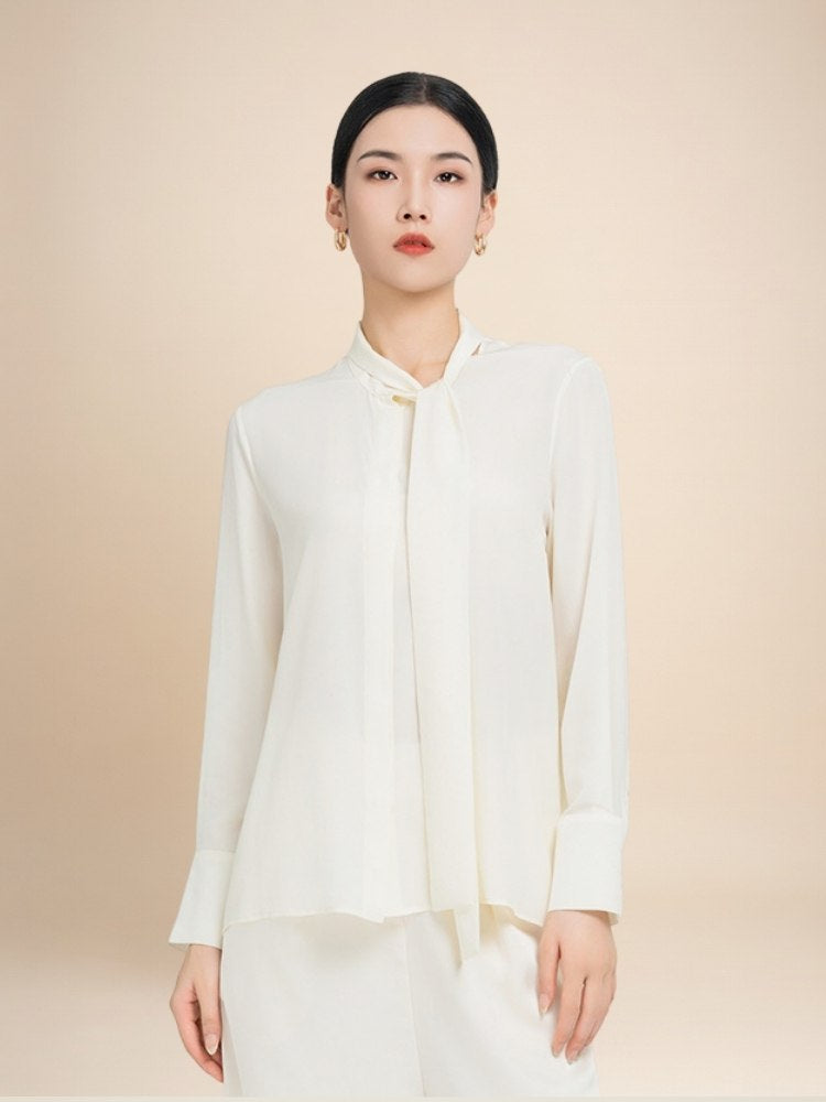 Elara - Tie Neck Silk Blouse | The Silk Avenue