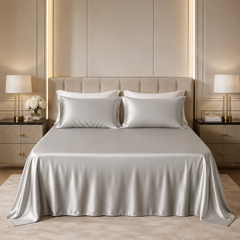 Sky - Silver Silk Flat Sheet | The Silk Avenue