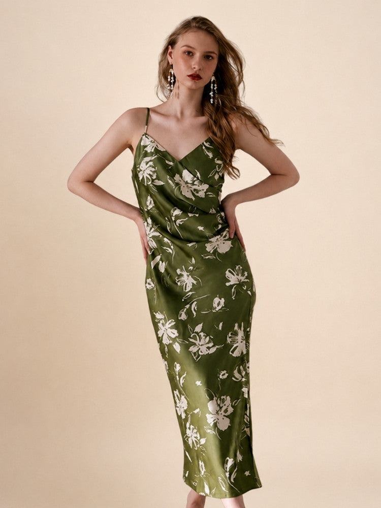 Sylara - Floral Print V-Neck Silk Maxi Dress | The Silk Avenue