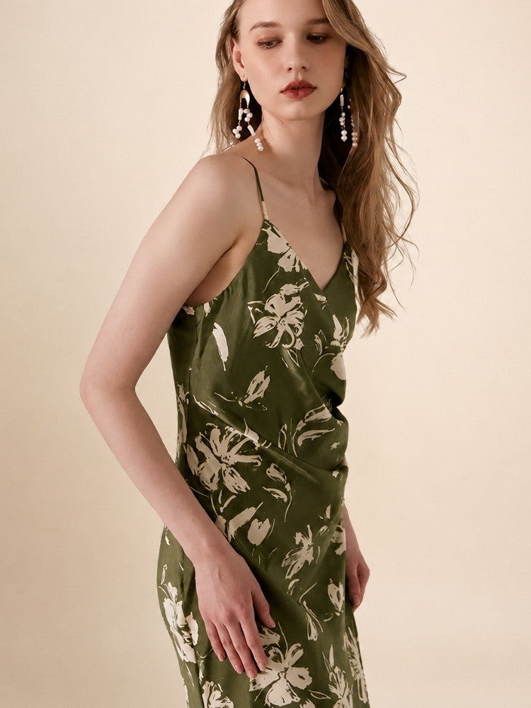 Sylara - Floral Print V-Neck Silk Maxi Dress | The Silk Avenue