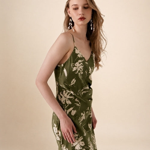 Sylara - Floral Print V-Neck Silk Maxi Dress | The Silk Avenue
