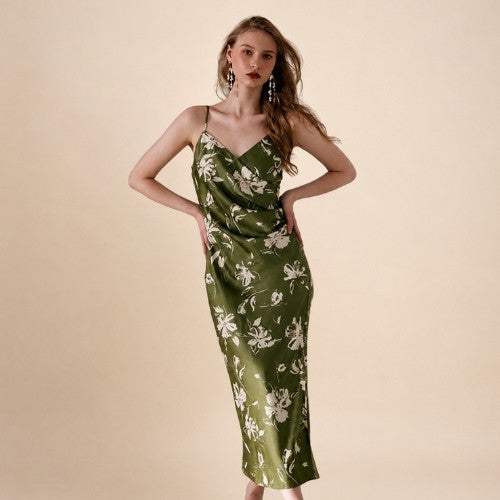 Sylara - Floral Print V-Neck Silk Maxi Dress | The Silk Avenue
