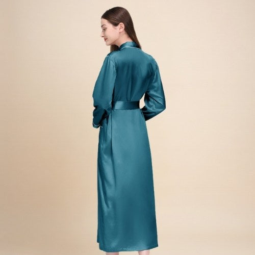Taisia - Silk Piping Trim Long Robe | The Silk Avenue