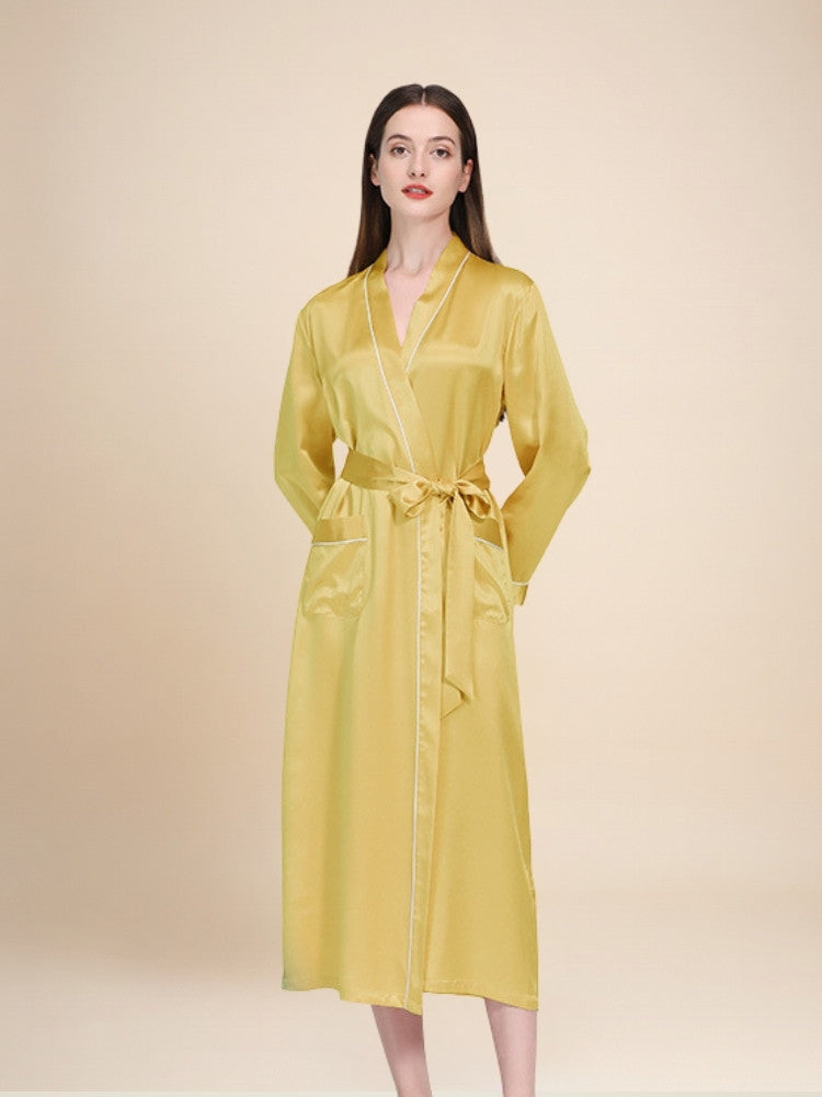 Taisia - Silk Piping Trim Long Robe | The Silk Avenue