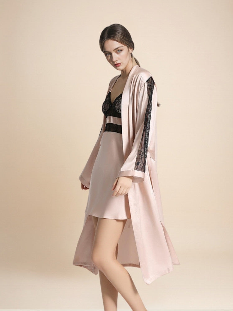 Terelith - Lace-Back Silk Robe Set | The Silk Avenue