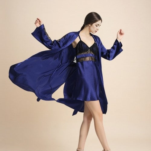 Terelith - Lace-Back Silk Robe Set | The Silk Avenue