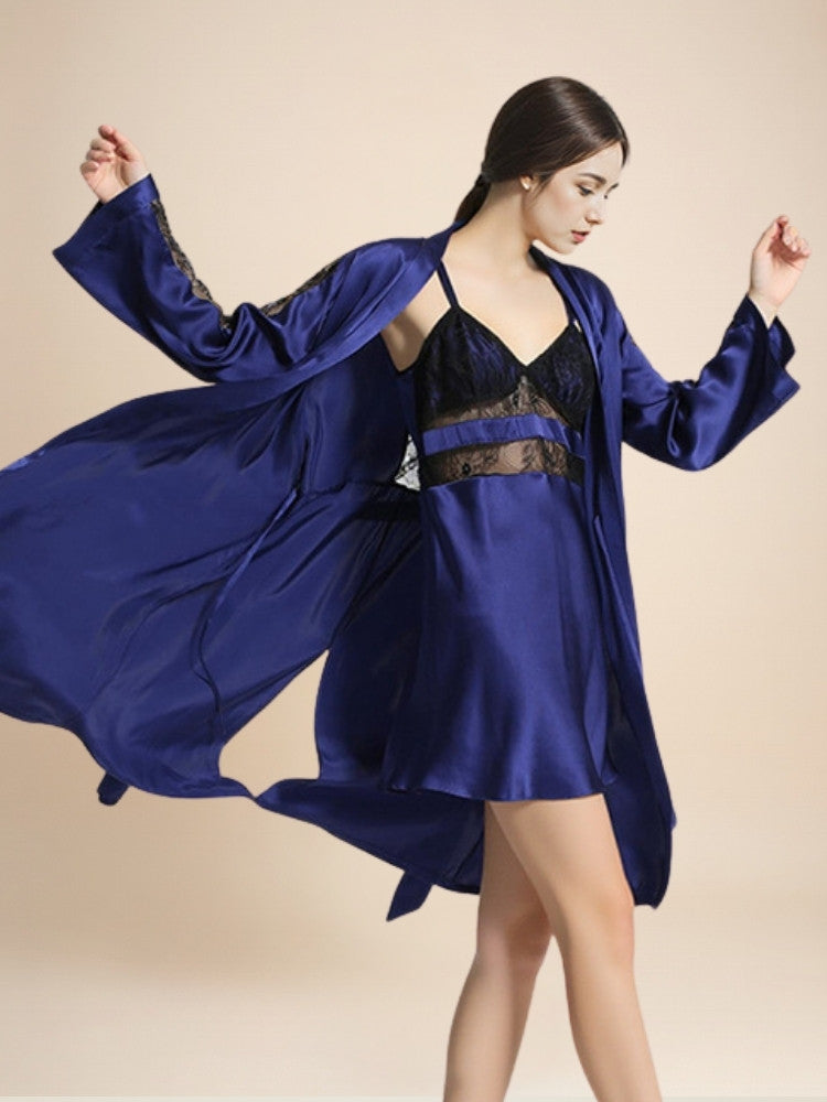 Terelith - Lace-Back Silk Robe Set | The Silk Avenue