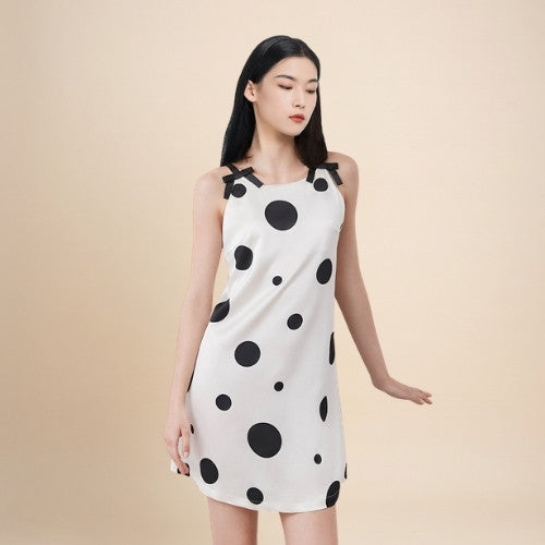 Thaleia - Polka Dot Bow Silk Dress | The Silk Avenue