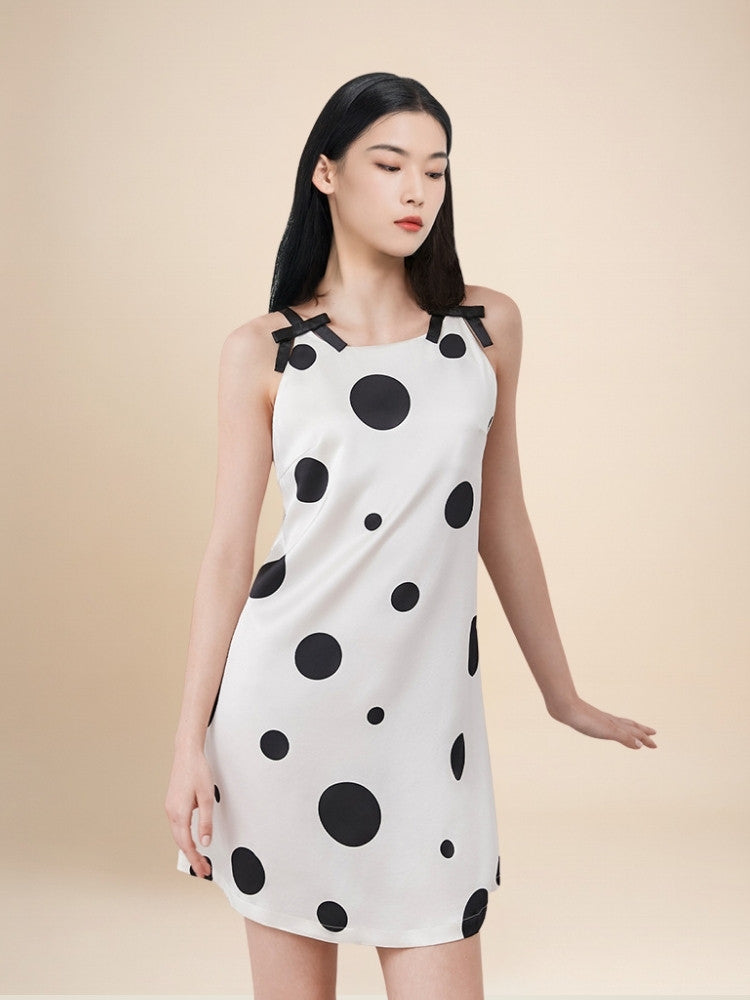 Thaleia - Polka Dot Bow Silk Dress | The Silk Avenue