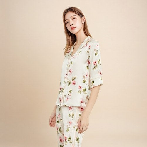 Veliane - Floral Silk Pajama Set | The Silk Avenue